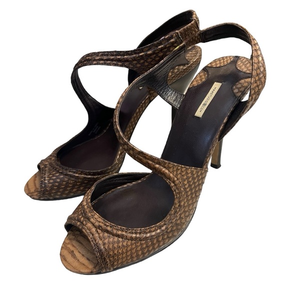 Max Studio Brown Snakeskin Open Toe Heeled Sandals - Picture 1 of 8